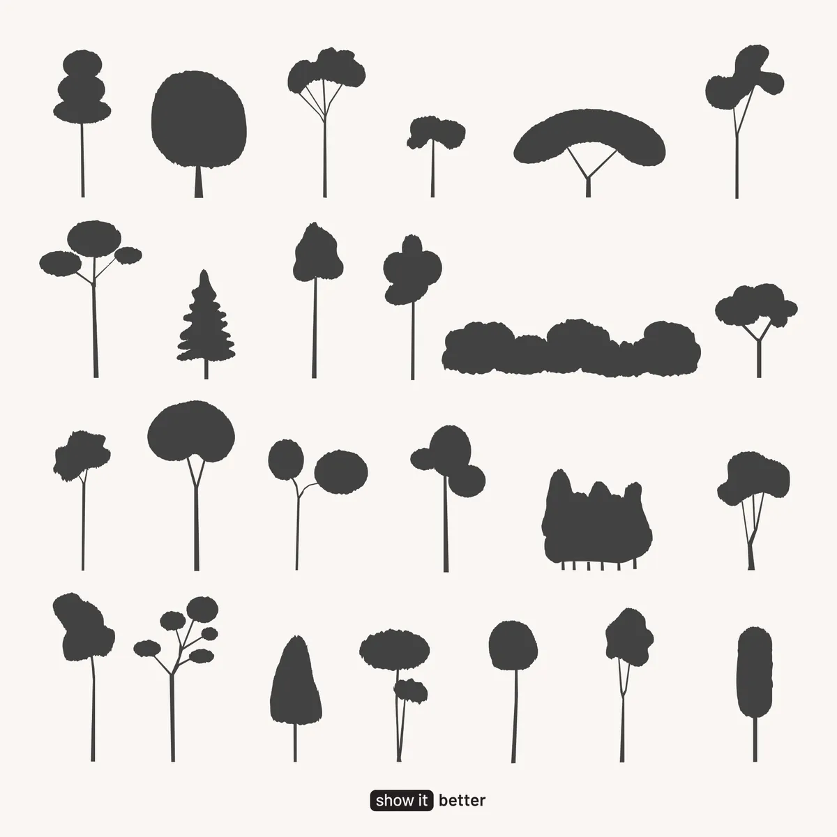 Small Tree Graphi Show it Better | Graphic Sketchy Trees Elevation